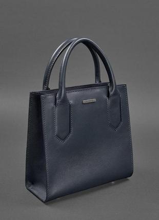 Шкіряна жіноча сумка-кросбоді темно-синя blanknote3 фото