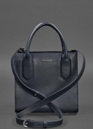 Шкіряна жіноча сумка-кросбоді темно-синя blanknote4 фото