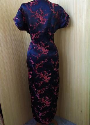 Шелковое платье в восточном стиле черно-красное сияние сакуры2 фото