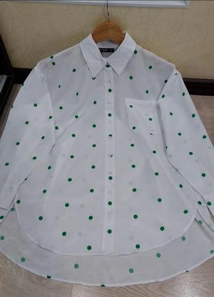 Біла сорочка в зелений горох5 фото