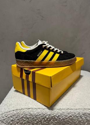 Кросівки унісекс чорні з жовтим gucci x adidas gazelle card▪️