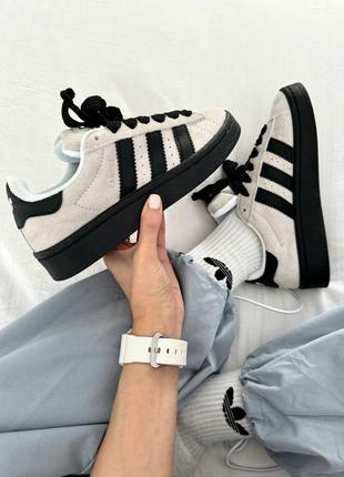 Жіночі кросівки сірі з чорним adidas campus “grey / black sole” premium