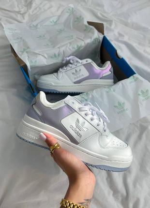 Жіночі кросівки adidas forum white/violet з натуральної шкіри