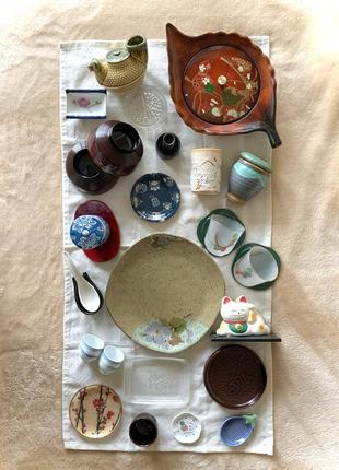 Набор посуды япония блюдо тарелки керамика дерево фарфор стекло витраж