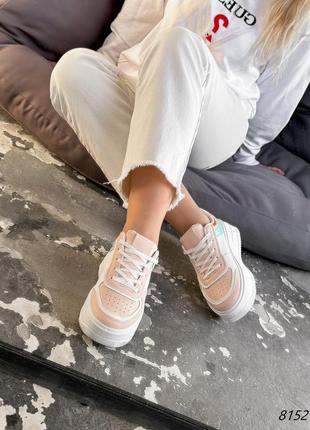 Белые персиковые мятные разноцветные кожаные кроссовки кеды на высокой толстой подошве платформе2 фото