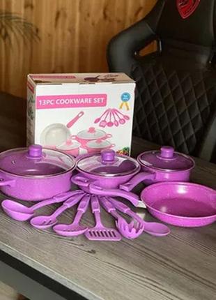 Змішаний кухонний набір посуду 13 предметів cookware set and-13-20