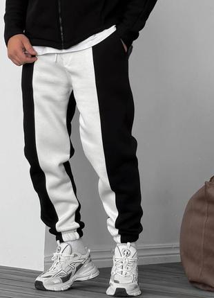 Демисезонные спортивные штаны брюки на манжете чорно-білі спортивні штани на манжеті весняні спортивки1 фото