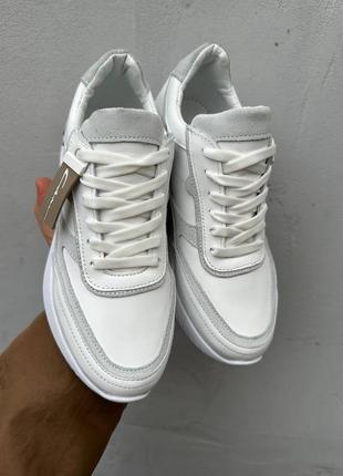 Жіночі білі сірі якісні зручні кросівки весняні-осінні на танкетці шкіряні/шкіра-жіноче взуття демі3 фото