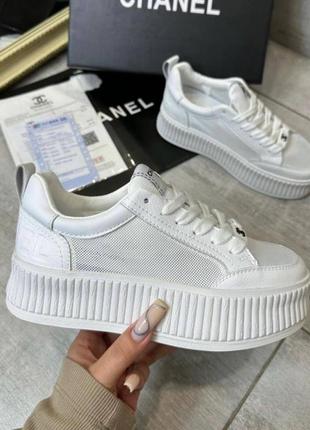 Кроссовки на высокой платформе chanel белые2 фото