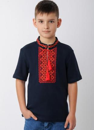 Чорна вишиванка для хлопчиків, вишиванка трикотажна сорочка, футболка вишиванка