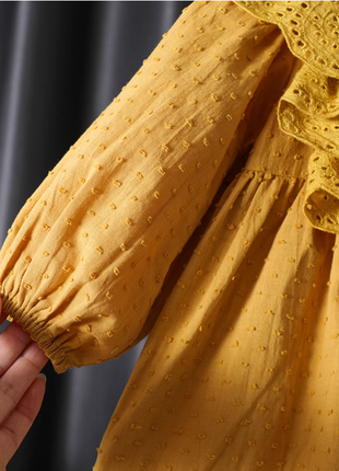 Желтое платье с рукавом, платье с рукавом, платье муслиновое, праздничное платье для девочки 100-1309 фото