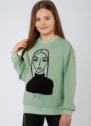 Стильний фісташковий світшот для дівчат, джемпер для дівчат, гарна кофта підліткова