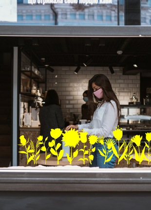 Наклейка вінілова інтер'єрна декор на вікно (вітрину, скло, дзеркало) "квіти. весняна клумба"