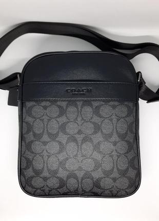 Мужская черная сумка, темно серая coach.мужская сумка натуральная кожа, канва. подарок мужчине на день рождения