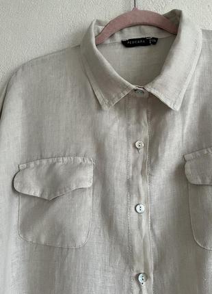 Льняная рубашка женская бежевая удлиненная, италия, новая 52-585 фото