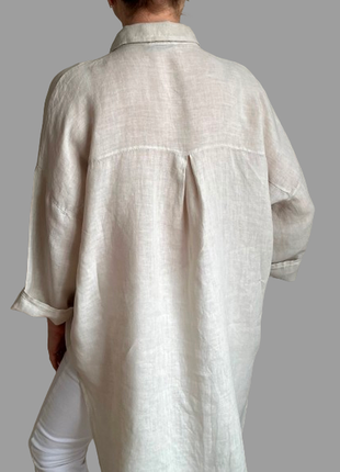 Льняная рубашка женская бежевая удлиненная, италия, новая 52-582 фото