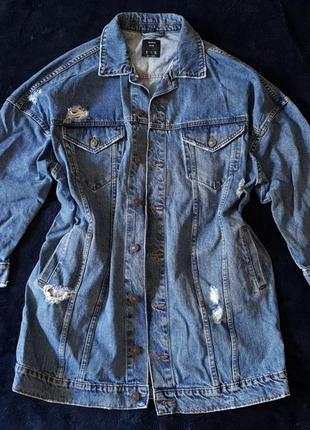 Крутая удлиненная джинсовая куртка oversize s-l bershka💙👍2 фото