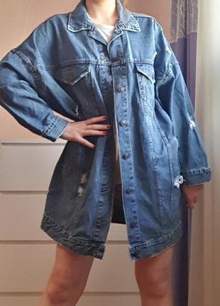 Крутая удлиненная джинсовая куртка oversize s-l bershka💙👍6 фото