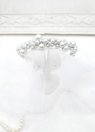 Свадебный белый обруч с керамическим жемчугом, тиара для невесты, ободок с жемчугом8 фото