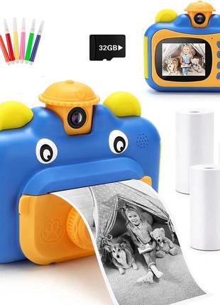 Детская камера 12 мп 1080p с функцией печати детский фотоаппарат синий