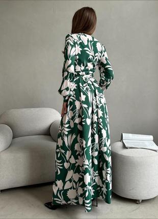 Зелена довга сукня-халат3 фото