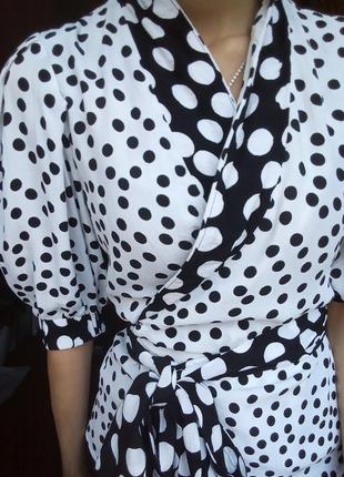 Белая блузка в горох, блуза на запах, блузка с рукавом фонарик, нарядная блузка, рубашка в горох3 фото