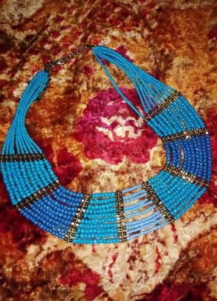 Ожерелье бисер синее