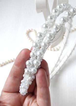 Свадебный белый ободок с керамическим жемчугом, тиара для невесты, двойной ободок4 фото