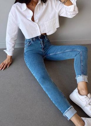 Жіночі джинси скіні блакитні з підворотом на високій посадці стильні якісні3 фото