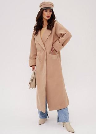 Актуальное длинное женское пальто макси свободное пальто оверсайз бежевое пальто классическое натуральное пальто из кашемира