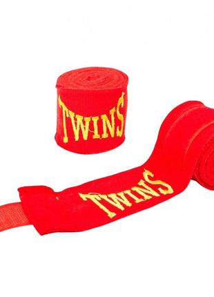 Бинты боксёрские twins 5466-3-4 хлопок с эластаном 3м. цвет красный.