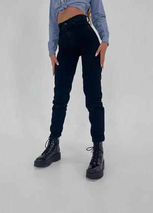 Жіночі класичні джинси мом на високій посадці, прямі, труби, чорні, сірі, джинс котон, штани6 фото