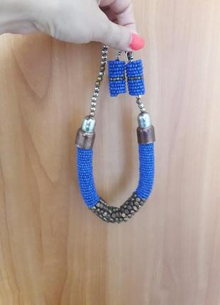 Набір прикрас: намисто і сережки / сережки сині