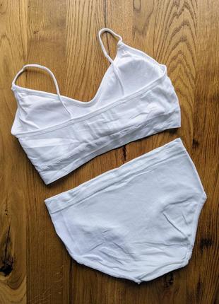 Комплект женского белья в рубчик базовый белый, трусики слепые и топ4 фото