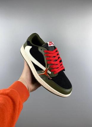 Чоловічі кросівки nike air jordan 1 low x travis scott black green3 фото