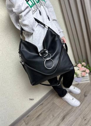 Женская стильная и качественная сумка мешок из эко кожи черная1 фото