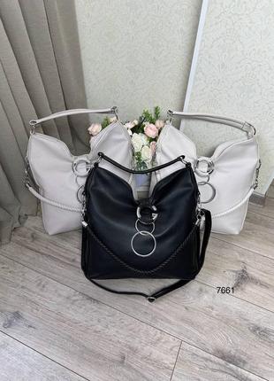 Женская стильная и качественная сумка мешок из эко кожи черная10 фото