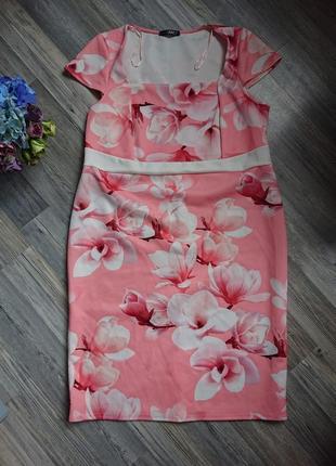 Красивое  розовое платье в цветы большой размер батал 50/52