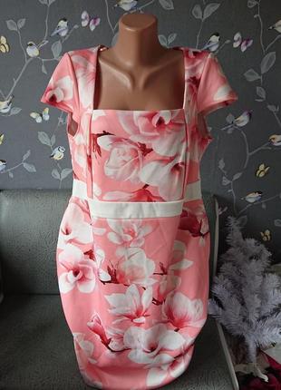 Красивое  розовое платье в цветы большой размер батал 50/525 фото