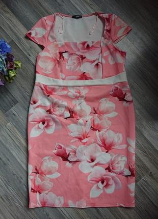 Красивое  розовое платье в цветы большой размер батал 50/523 фото