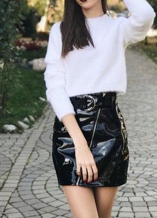 Чорна лакова міні спідниця h&m зі штучної шкіри  лакована трендова базова юбка