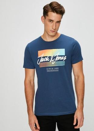 Стильная футболка синего цвета jack&jones since 1990 world wide denim made in bangladesh