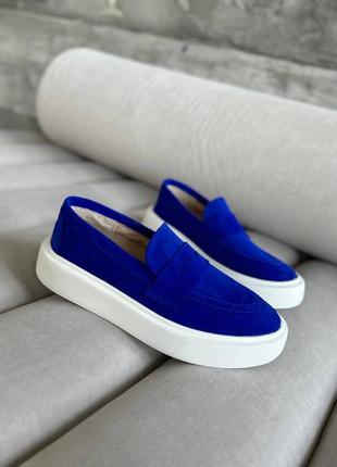 Мегазручні лофери к096, синій електрик, натуральна замша