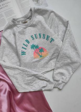 Сірий світшот pull& bear з принтом утеплений  ❤