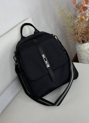 Женский шикарный и качественный рюкзак сумка для девушек черный текстиль3 фото