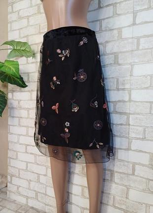 Новая нарядная юбка миди в черном цвете с вышивкой, юбка в сеточку, размер л-ка4 фото