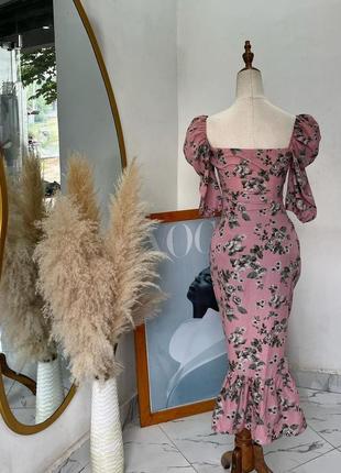 Розпродаж сукня prettylittlething міді asos з рукавами-ліхтариками та з воланом по подолу7 фото