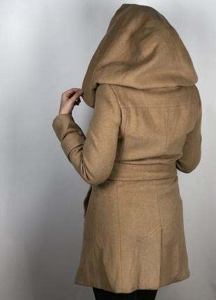 Бежеве пальто жіноче на весну 60% шерсть, великий капюшон5 фото