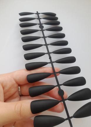 Ногти накладные чёрные стилеты матовые, набор накладных ногтей 24 шт
