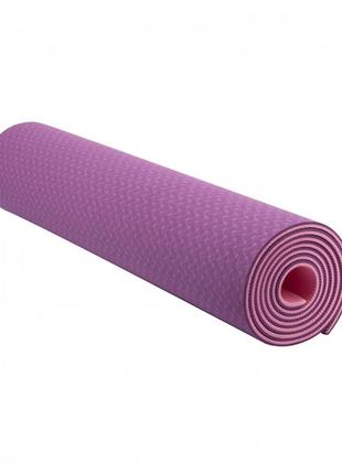 Килимок для йоги та фітнесу ivn 1830*610*6 мм tpe колір фіолетово-рожевий3 фото